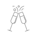 Champagne glass outline icon. Cheers sign. Two sparkling wine glasses line silhouette. Christmas and New Year toast symbol. Vector Royalty Free Stock Photo